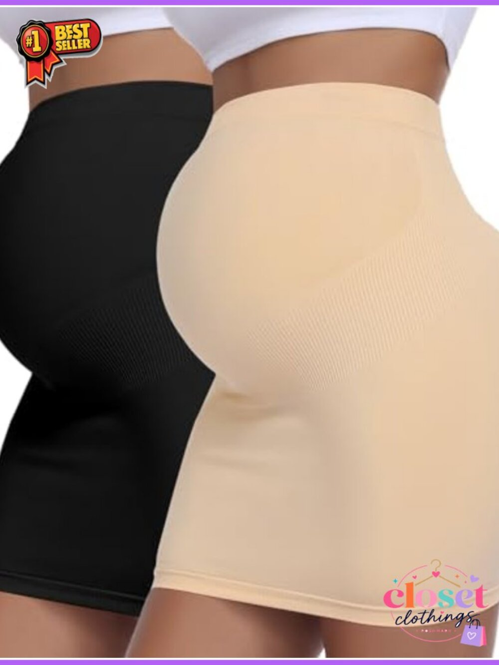 Maternity Pencil Skirt Over Belly High Waisted Stretchy Pregnancy Skirt 2-Pack